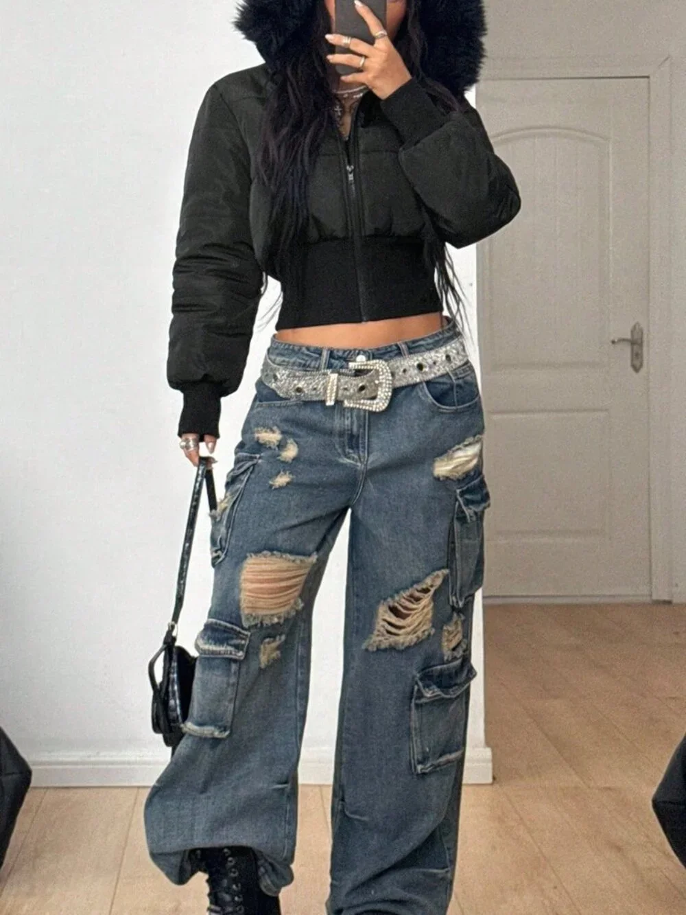 Black Casual Women's Streetwear Quilted Coat With Flannelette Hat